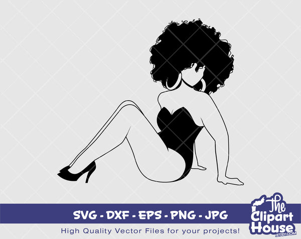 Thick Pin Up Black Woman Silhouette 4 | Digital SVG - DXF - EPS - png - Jpg | Instant Download | Cricut svg, printable,african american svg