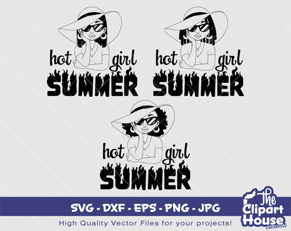 Hot Girl Summer Woman Silhouette | Digital SVG - DXF - EPS - png - Jpg | Instant Download | african american svg, black woman svg