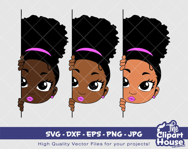 Peekaboo Afro Puff Girl Side Peek | Digital SVG - DXF - EPS - png - Jpg | Instant Download | african american svg, black kid svg, afro child