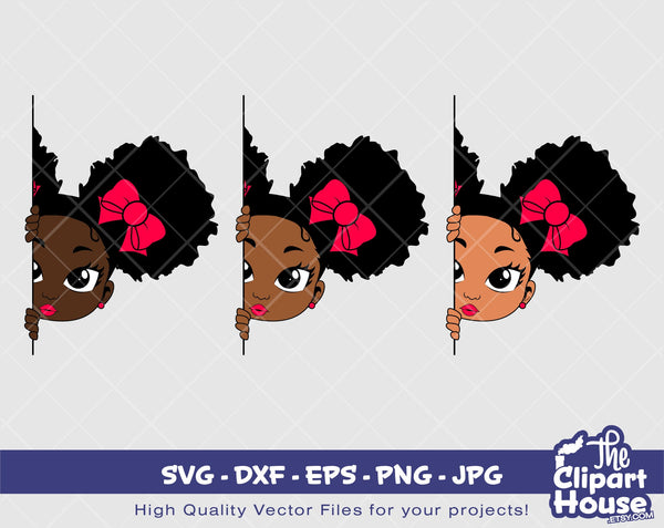 Peekaboo Double Puff Girl Side Peek | Digital SVG - DXF - EPS - png - Jpg | Instant Download | african american svg,black kid svg,afro child