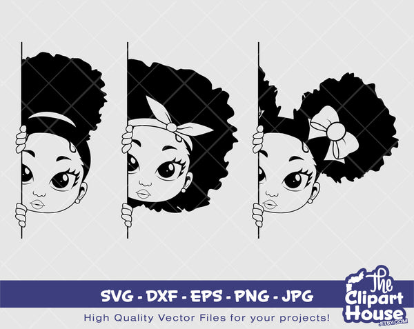 Peekaboo Girl Side Peek Silhouette | Digital SVG - DXF - EPS - png - Jpg | Instant Download | african american svg, black kid svg,afro child