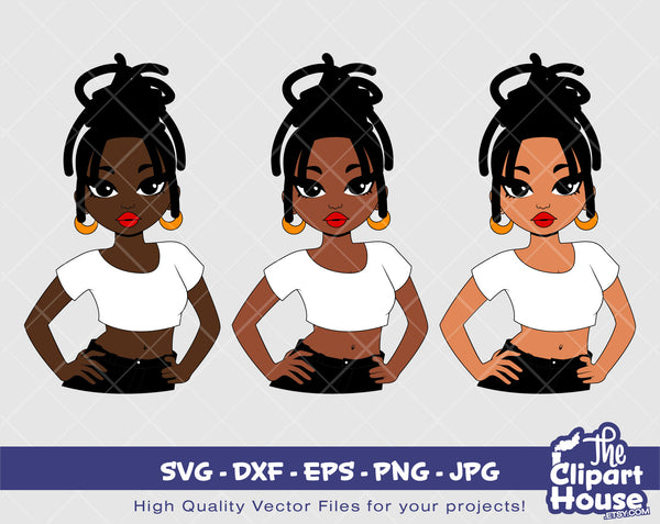 Peekaboo Dreadlocks Woman Hip Pose | Digital SVG - DXF - EPS - png - Jpg | Instant Download | african american svg, black woman svg, afro - The Clipart House