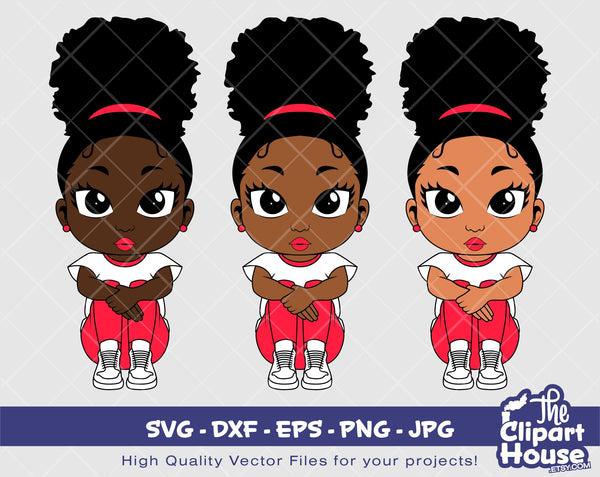 Peekaboo Afro Puff Girl Sitting | Digital SVG - DXF - EPS - png - Jpg | Instant Download | african american svg, black kid svg, afro svg