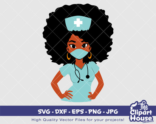 Masked Black Nurse 4 | Digital SVG - DXF - EPS - png - Jpg | Instant Download | black nurse,african american svg,black woman svg, doctor svg