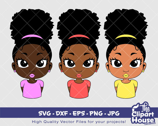 Girl Afro Puff | Digital SVG - DXF - EPS - png - Jpg | Instant Download | african american svg, black kid svg, afro child svg