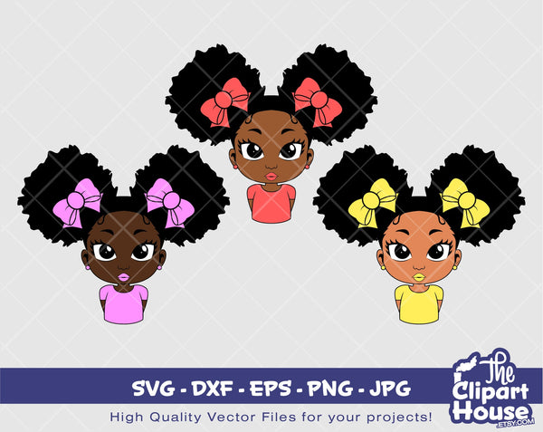 Girl Double Afro Puff | Digital SVG - DXF - EPS - png - Jpg | Instant Download | african american svg, black kid svg, afro child svg