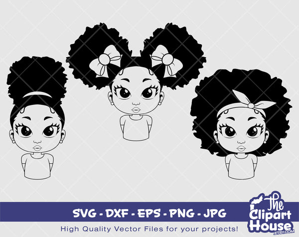 Girl Silhouette | Digital SVG - DXF - EPS - png - Jpg | Instant Download | african american svg, black kid svg, afro child svg