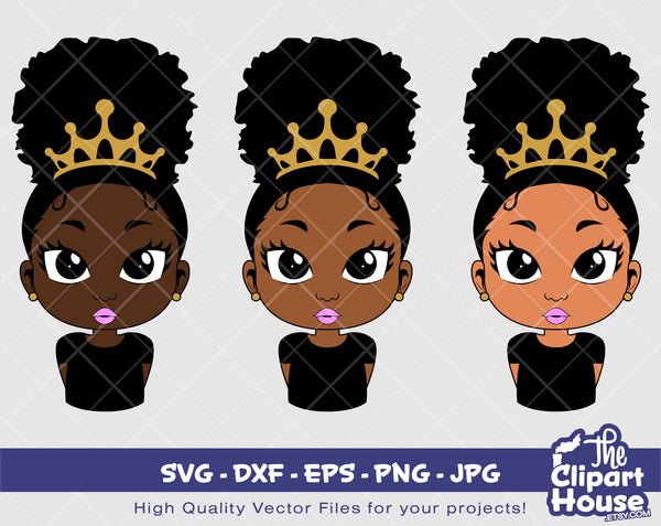 Girl Afro Puff Princess | Digital SVG - DXF - EPS - png - Jpg | Instant Download | african american svg, black kid svg, afro child