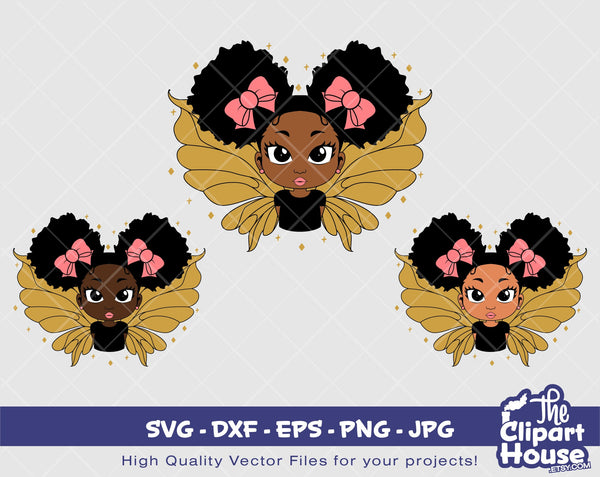 Girl Fairy | Digital SVG - DXF - EPS - png - Jpg | Instant Download | african american svg, black kid svg, afro child svg, magical