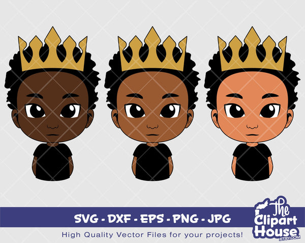 Boy Afro Prince | Digital SVG - DXF - EPS - png - Jpg | Instant Download | african american svg, black kid svg, afro child svg