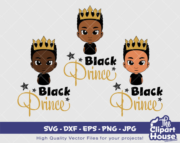 Boy Black Prince | Digital SVG - DXF - EPS - png - Jpg | Instant Download | african american svg, black kid svg, afro child svg