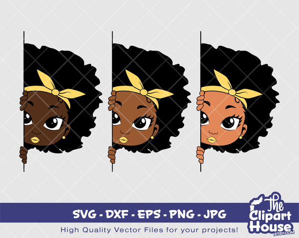 Peekaboo Afro Girl Side Peek | Digital SVG - DXF - EPS - png - Jpg | Instant Download | african american svg, black kid svg, afro child