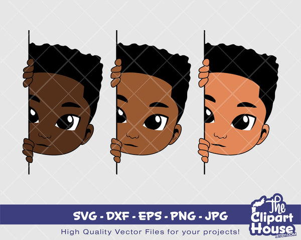 Peekaboo High Top Boy Side Peek | Digital SVG - DXF - EPS - png - Jpg | Instant Download | african american svg,black kid svg,afro child svg