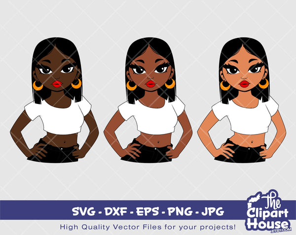 Peekaboo Straight Hair Woman Hip Pose | Digital SVG - DXF - EPS - png - Jpg | Instant Download | african american svg,black woman svg,afro