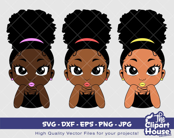 Girl Afro Puff Relaxed | Digital SVG - DXF - EPS - png - Jpg | Instant Download | african american svg, black kid svg, afro child