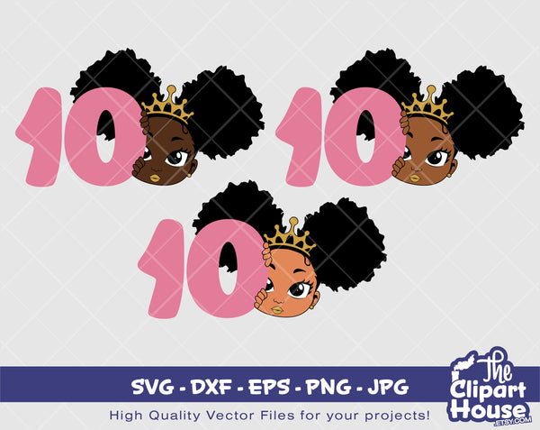 10th Birthday Girl Peek | Digital SVG - DXF - EPS - png - Jpg | Instant Download | african american svg, black kid svg, afro child svg