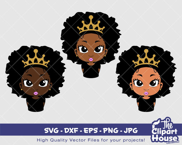 Girl Afro Princess | Digital SVG - DXF - EPS - png - Jpg | Instant Download | african american svg, black kid svg, afro child svg