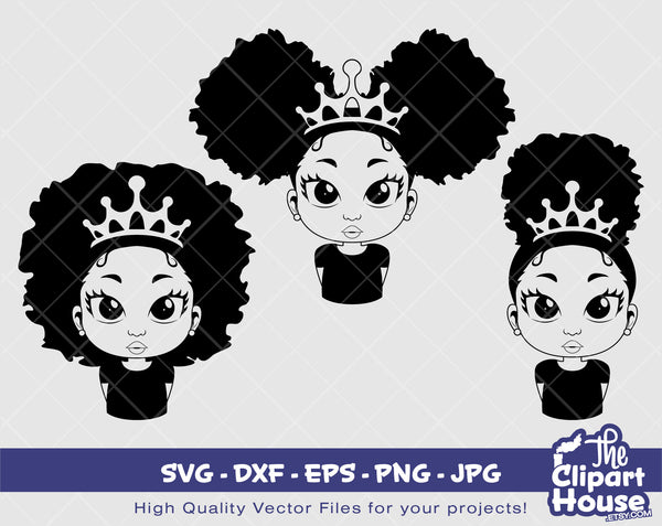 Girl Princess Silhouette | Digital SVG - DXF - EPS - png - Jpg | Instant Download | african american svg, black kid svg, afro child