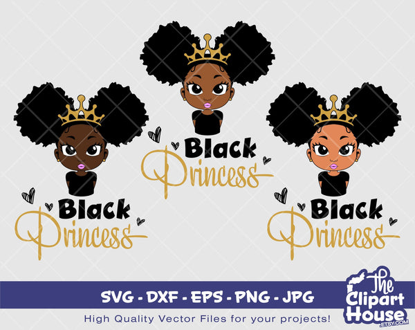 Girl Black Princess | Digital SVG - DXF - EPS - png - Jpg | Instant Download | african american svg, black kid svg, afro child, royalty