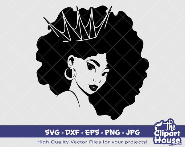 Afro Queen Silhouette | Digital SVG - DXF - EPS - png - Jpg | Instant Download | african american svg, black kid svg, afro child svg