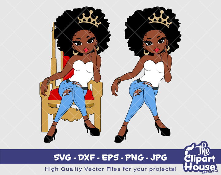 Afro Queen Throne | Digital SVG - DXF - EPS - png - Jpg | Instant Download | african american svg, black kid svg, afro child svg - The Clipart House