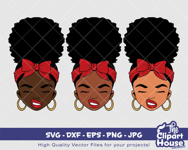 Afro Bun Smirk | Digital SVG - DXF - EPS - png - Jpg | Instant Download | smirk svg,african american svg,black woman,afro lady - The Clipart House