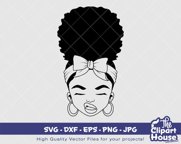 Afro Bun Smirk Silhouette | Digital SVG - DXF - EPS - png - Jpg | Instant Download | smirk svg,african american svg,black woman,afro lady