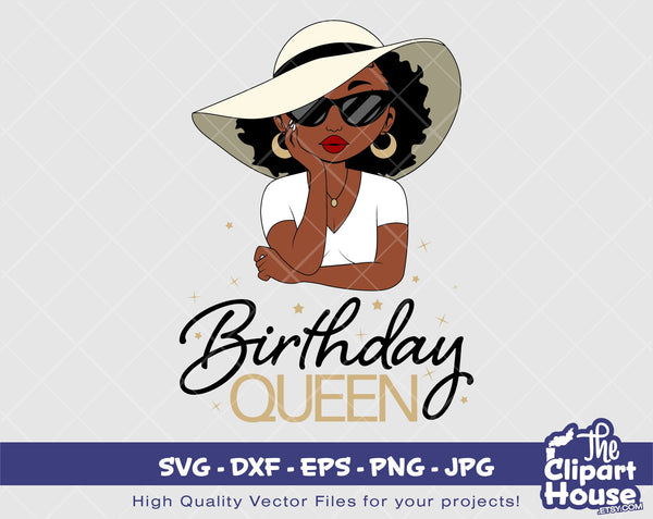 Birthday Queen Sun Hat | Digital SVG - DXF - EPS - png - Jpg | Instant Download | Cricut svg, printable,african american svg,black woman svg