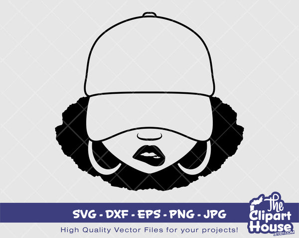 Afro Lip Bite Cap Silhouette | Digital SVG - DXF - EPS - png - Jpg | Instant Download | smirk svg,african american svg,black woman,afro lady