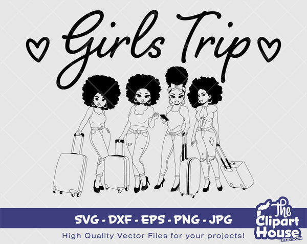 Girls Trip Silhouette | Digital SVG - DXF - EPS - png - Jpg | Instant Download | friendship goals, friendship svg, travel svg,group activity