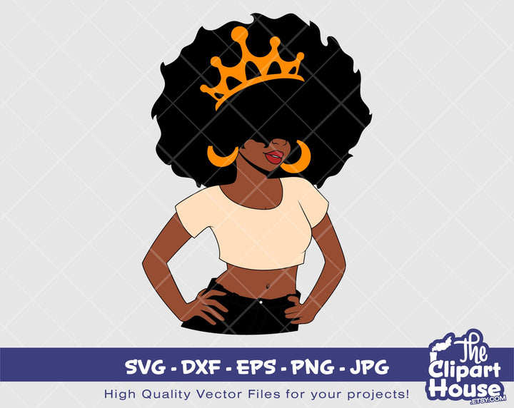 Afro Face Woman Queen | Digital SVG - DXF - EPS - png - Jpg | Instant Download | Cricut svg,african american svg,black woman svg,afro svg - The Clipart House