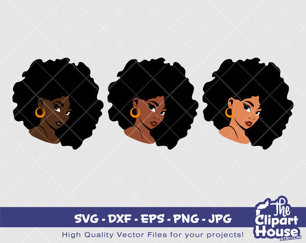 Afro Side Angle Woman | Digital SVG - DXF - EPS - png - Jpg | Instant Download | african american svg, black kid svg, afro child svg