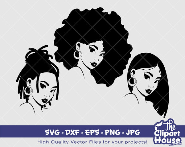 Side Angle Woman Silhouette | Digital SVG - DXF - EPS - png - Jpg | Instant Download | african american svg, black kid svg,afro child svg