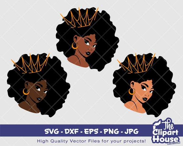 Afro Queen | Digital SVG - DXF - EPS - png - Jpg | Instant Download | african american svg, black kid svg, afro child svg - The Clipart House