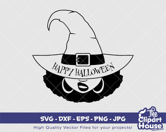 Happy Halloween Smirk | Digital SVG - DXF - EPS - png - Jpg | Instant Download | african american svg, black kid svg, afro child, spooky