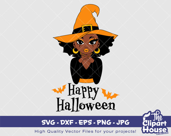 Happy Halloween Woman | Digital SVG - DXF - EPS - png - Jpg | Instant Download | african american svg, black kid svg,afro child, spooky