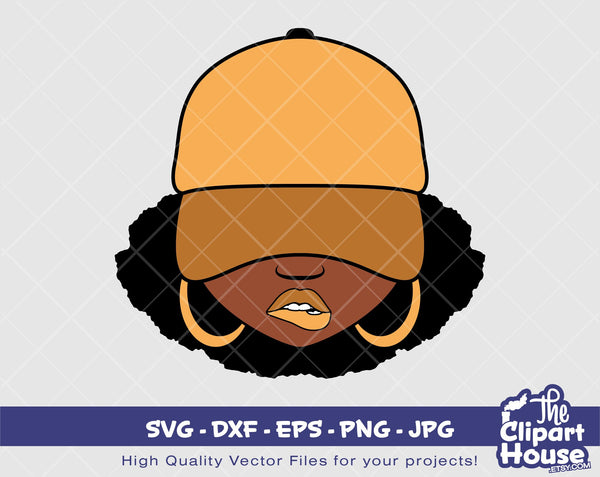 Afro Lip Bite Cap | Digital SVG - DXF - EPS - png - Jpg | Instant Download | smirk svg,african american svg,black woman,afro lady