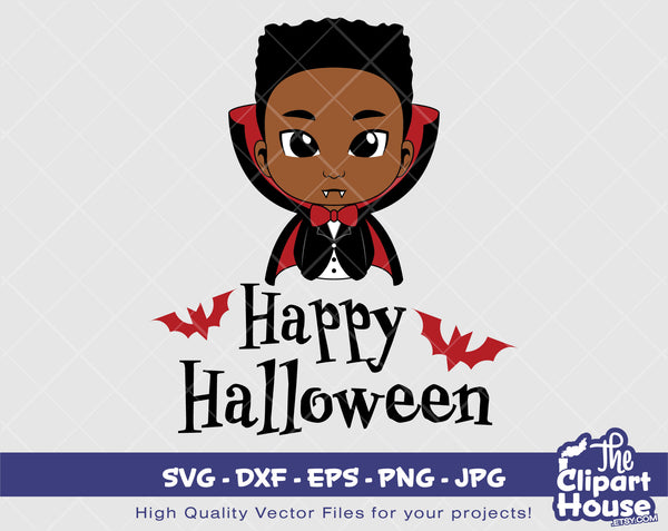 Happy Halloween Boy | Digital SVG - DXF - EPS - png - Jpg | Instant Download | african american svg, black kid svg, afro child, spooky