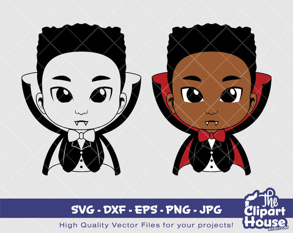 Halloween Vampire Boy | Digital SVG - DXF - EPS - png - Jpg | Instant Download | african american svg, black kid svg, afro child