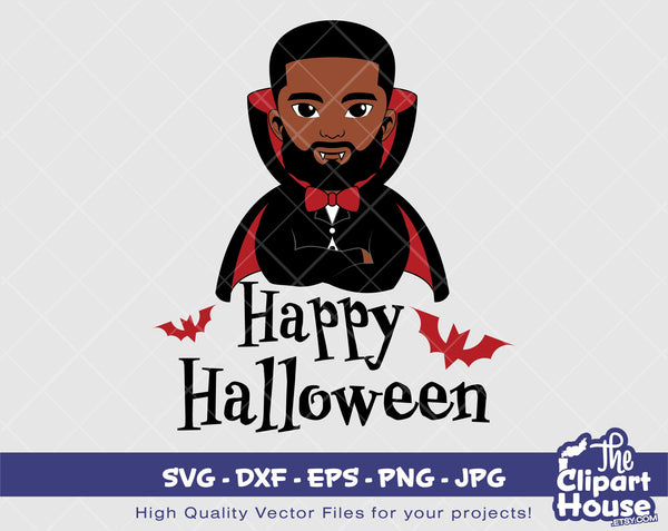 Happy Halloween Man | Digital SVG - DXF - EPS - png - Jpg | Instant Download | african american svg, black kid svg, afro child, spooky