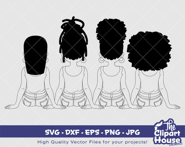 Friendship Girls Silhouette | Digital SVG - DXF - EPS - png - Jpg | Instant Download | black woman, friendship goals, best friends