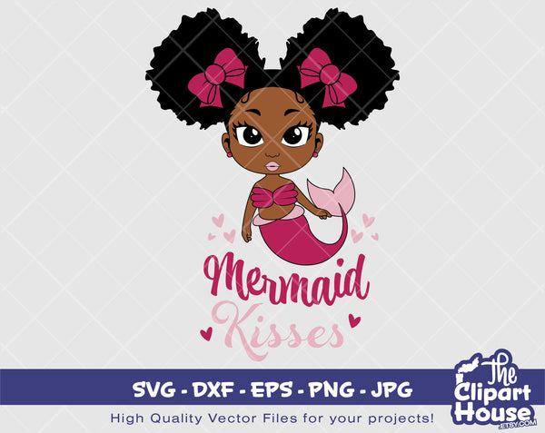 Mermaid Kisses | Digital SVG - DXF - EPS - png - Jpg | Instant Download | african american svg, black kid svg, afro child