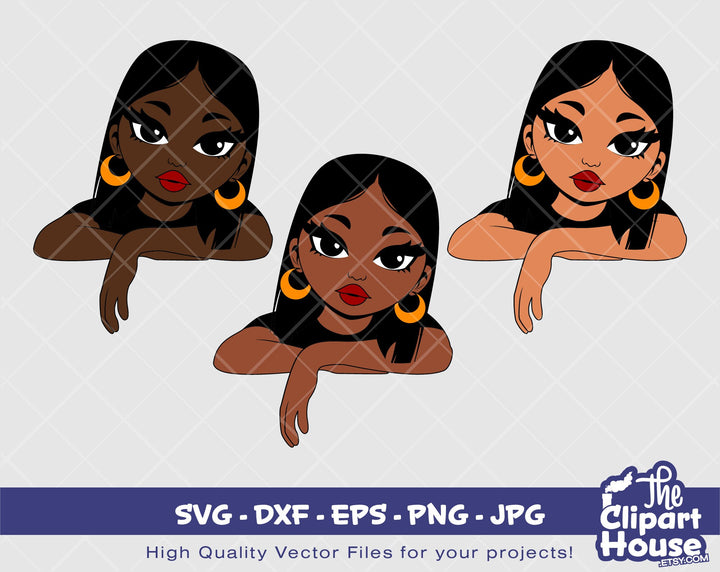 Peekaboo Straight Hair Woman Lean | Digital SVG - DXF - EPS - png - Jpg | Instant Download | african american svg, black woman svg, afro - The Clipart House