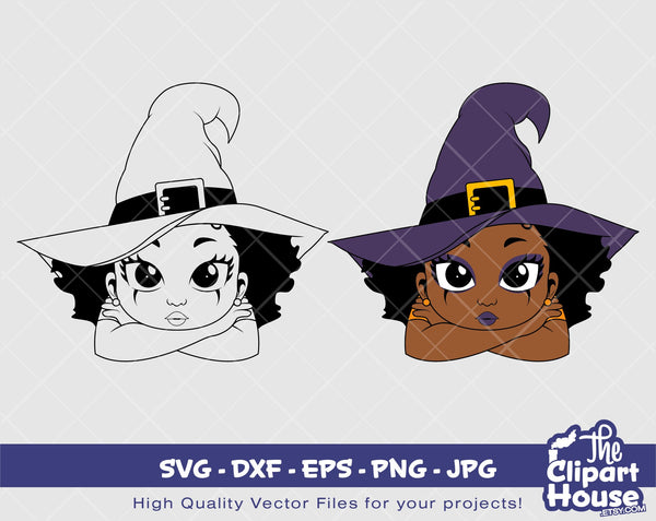 Halloween Witch Girl Lean | Digital SVG - DXF - EPS - png - Jpg | Instant Download | african american svg, black kid svg, afro child, spooky