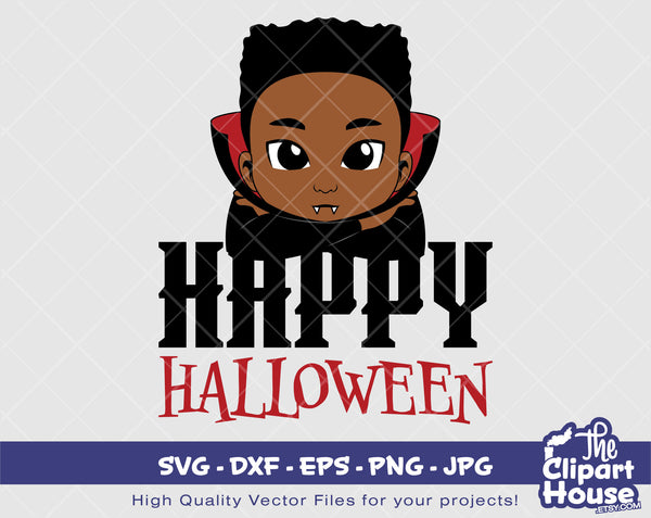 Happy Halloween Boy 2 | Digital SVG - DXF - EPS - png - Jpg | Instant Download | african american svg, black kid svg, afro child, spooky