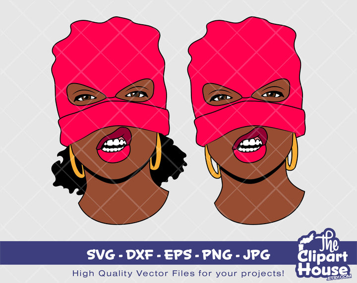 African American Balaclava Woman | Digital SVG - DXF - EPS - png - Jpg | Instant Download | smirk svg,african american svg,black woman - The Clipart House