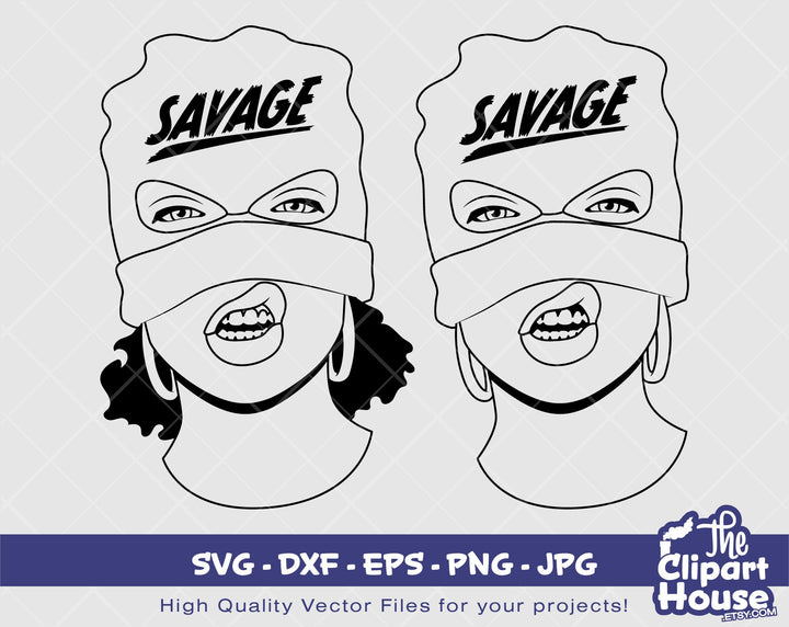 African American Balaclava Savage Woman | Digital SVG - DXF - EPS - png - Jpg | Instant Download | smirk svg,african svg,black woman - The Clipart House