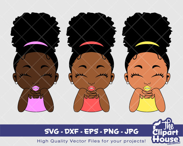 Smiling Girl Afro Puff | Digital SVG - DXF - EPS - png - Jpg | Instant Download | african american svg, black kid svg, afro child