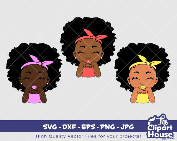 Smiling Girl Afro | Digital SVG - DXF - EPS - png - Jpg | Instant Download | african american svg, black kid svg, afro child