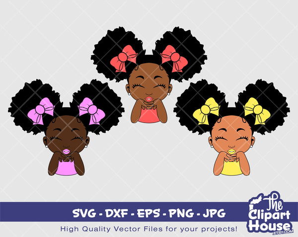 Smiling Girl Double Afro Puff | Digital SVG - DXF - EPS - png - Jpg | Instant Download | african american svg, black kid svg, afro child